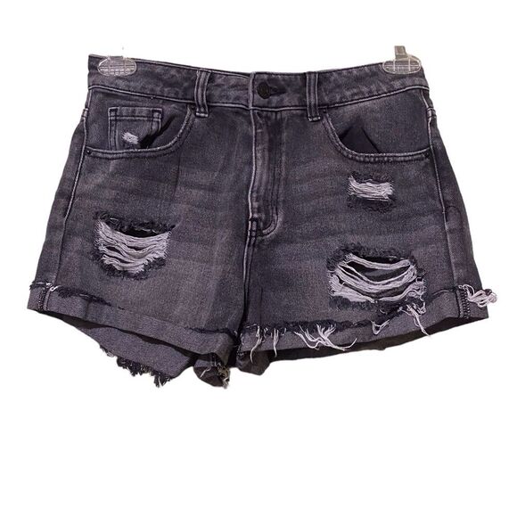 PacSun Mom Short Distressed High Waisted Gray Black Wash All Cotton Y2K Festival - Picture 8 of 14